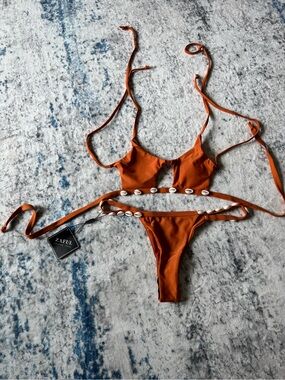 Zaful Burnt Orange Shell-Trim Tie Bikini